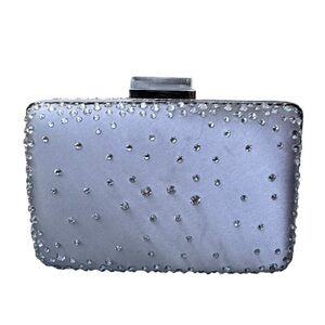 Franchi Satin Rhinestone Studded Silver Evening Bag/Clutch with Metal Strap